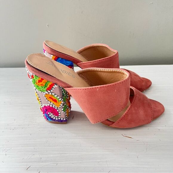 Jacobies Rose Velvet Slip On Heel Sandal Colorful Embroidered Strappy Event - 7 - Picture 3 of 9